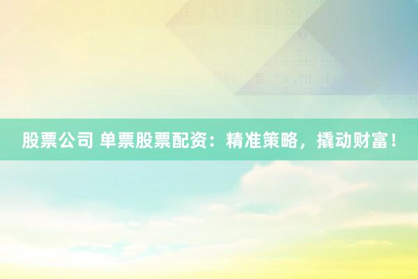 股票公司 单票股票配资：精准策略，撬动财富！