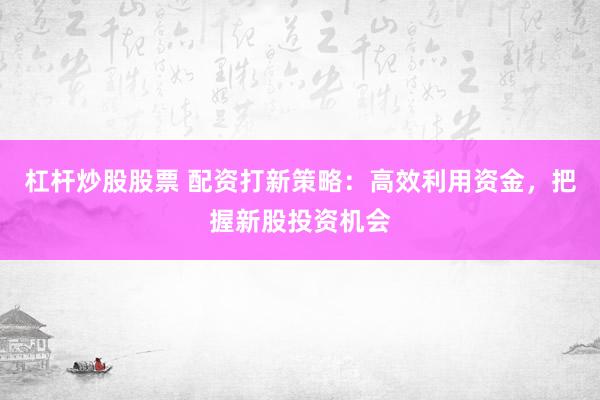 杠杆炒股股票 配资打新策略：高效利用资金，把握新股投资机会
