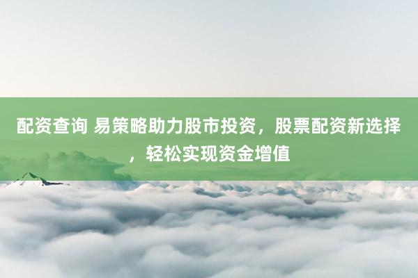 配资查询 易策略助力股市投资，股票配资新选择，轻松实现资金增值